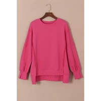 Rose Exposed Seam Drop Shoulder Slit High Low Hem Sweatshirt - 2XL thumbnail