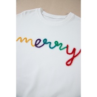 White MERRY Graphic Pullover Sweatshirt - L thumbnail