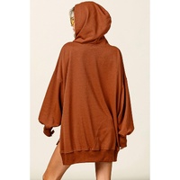 Chestnut V Neck Kangaroo Pocket Oversized Hoodie - L thumbnail