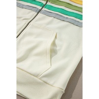 Apricot Colorblock Striped Patchwork Side Pockets Zipper Hoodie - M thumbnail