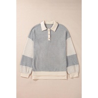 Khaki Textured Colorblock Collared Henley Top - L thumbnail