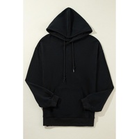 Black Fleece Lined Kangaroo Pocket Drawstring Chunky Hoodie - L thumbnail