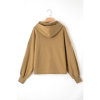 Brown Fleece Lined Half Zipper Kangaroo Pockets Loose Hoodie - S thumbnail