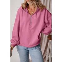 Valerian Fleece Lined Half Zipper Kangaroo Pockets Loose Hoodie - 2XL thumbnail