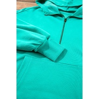 Aruba Blue Fleece Lined Half Zipper Kangaroo Pockets Loose Hoodie - 2XL thumbnail