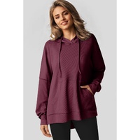 Red Dahlia Waffle Knit Fleece Lined High Low Oversized Hoodie - S thumbnail