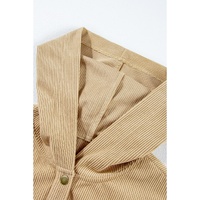 Simply Taupe Solid Ribbed Knit Buttoned Drop Shoulder Oversized Hoodie - 2XL thumbnail