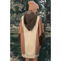 Beige Oversized Color Block Patchwork High Low Hoodie - L thumbnail
