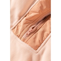 Light French Beige Colorblock Patchwork Half Zip Oversized Sherpa Hoodie - L thumbnail