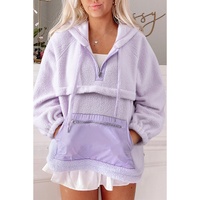 Lavendula Zipped Patch Pocket Fuzzy Drawstring Hoodie - L thumbnail