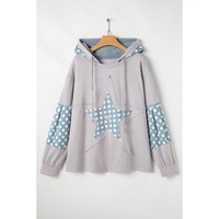 Beau Blue Floral Patchwork Star Pattern Drawstring Hoodie - 2XL thumbnail