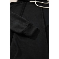 Black Exposed Seam Cold Shoulder Drawstring Hoodie - M thumbnail