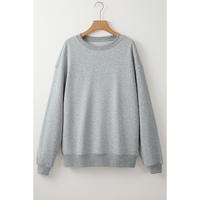 Light Grey Solid Loose Crew Neck Fleece Sweatshirt - L thumbnail