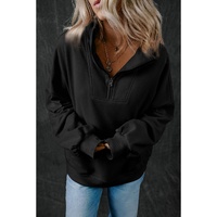 Black Zip-up Stand Neck Kangaroo Pocket Sweatshirt - S thumbnail