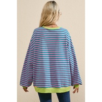 Green Stripe Oversized Contrast Trim Pullover Sweatshirt - XL thumbnail