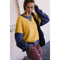 Yellow Color Block Thumbhole Sleeve Drop Shoulder Sweatshirt - L thumbnail