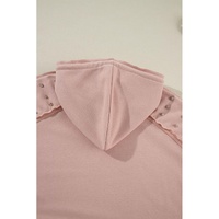 Fushia Solid Color Rivet Stud Raglan Sleeve Hoodie with Pocket - L thumbnail