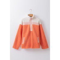 Orange Colorblock Half Zipper Stand Neck Sherpa Sweatshirt - XL thumbnail