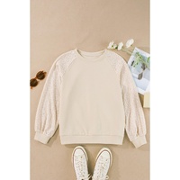 Parchment Eyelet Knit Patchwork Raglan Sleeve Pullover Top - L thumbnail