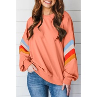 Flamingo Rainbow Striped Sleeve Crew Neck Loose Sweatshirt - L thumbnail