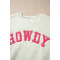Beige Sherpa HOWDY Patched Pullover Sweatshirt - L thumbnail