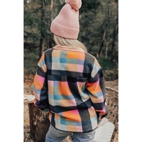 Black Plaid Print Pocketed Half Button Collared Sweatshirt - L thumbnail