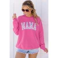 Rose Red Floral MAMA Embroidered Graphic Pullover Sweatshirt - M thumbnail
