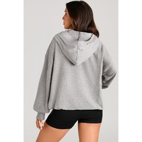 Light Grey Solid Kangaroo Pocket Half Zipper Oversized Hoodie - 2XL thumbnail