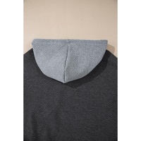 Gray Textured Color Block Kangaroo Pocket Drop Shoulder Hoodie - S thumbnail