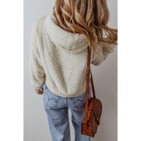 White Contrast Ribbed Edge Plush Hoodie - L thumbnail