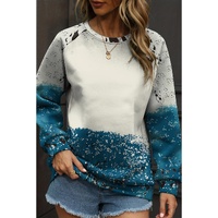 Blue Tie Dye Cow Color Block Pullover Sweatshirt - L thumbnail