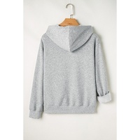 Light Grey Solid Color Fleece Lined Drawstring Hoodie with Pocket - 2XL thumbnail