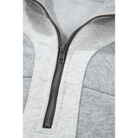 Gray Half Zipper Collared Drop Shoulder Side Slits Sweatshirt - S thumbnail
