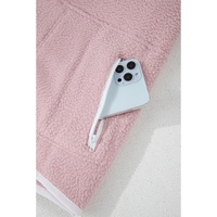 Fushia Stand Neck Half Button Zip Pocket Plush Sweatshirt - L thumbnail