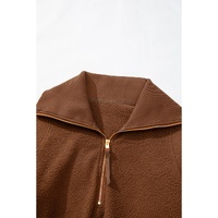 Brown Half Zip Fleece Pullover Sweatshirt - L thumbnail