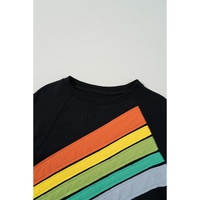 Black Rainbow Colorblock Striped Pullover Sweatshirt - S thumbnail