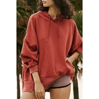 Red Clay Drop Shoulder Pocketed Baggy Drawstring Hoodie - 2XL thumbnail