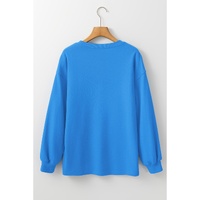 Sky Blue Solid Color Drop Shoulder Long Sleeve Basic Sweatshirt - L thumbnail