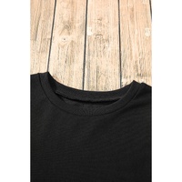 Black Solid O Neck High Low Hem Pullover Sweatshirt - S thumbnail