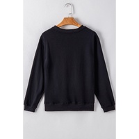 Black Plain Drop Shoulder Crewneck Pullover Sweatshirt - XL thumbnail