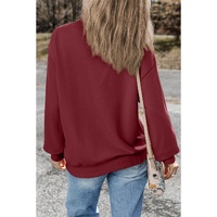 Burgundy Plain Drop Shoulder Crewneck Pullover Sweatshirt - L thumbnail