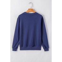 Navy Blue Plain Drop Shoulder Crewneck Pullover Sweatshirt - L thumbnail