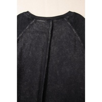 Black Solid Waffle Knit Patchwork Raglan Sleeve Sweatshirt - M thumbnail