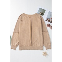 Light French Beige Solid Waffle Knit Patchwork Raglan Sleeve Sweatshirt - 2XL thumbnail