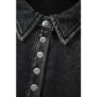 Black Solid Snap Buttons Collared Balloon Sleeve Oversized Sweatshirt - M thumbnail