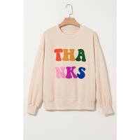 Apricot THANKS Chenille Embroidered Drop Shoulder Graphic Sweatshirt - L thumbnail