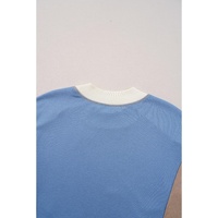 Sky Blue Ribbed Detail Color Block Sleeve Baggy Sweatshirt - L thumbnail