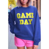 Dark Blue Game Day Crew Neck Graphic Pullover Sweatshirt - M thumbnail