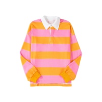 Yellow Stripe Color Block Polo Collar Sweatshirt - L thumbnail