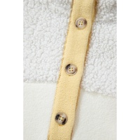 Beige Fleece Colorblock Trim Buttons Collar Sweatshirt with Pocket - S thumbnail